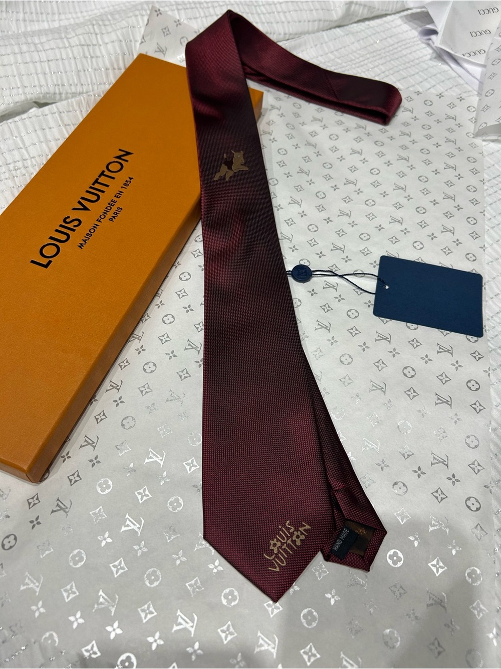 Louis Vuitton Men’s Wine Red Silk Tie with Subtle LV Motif